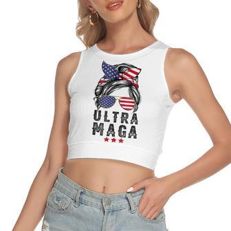 Pro Trump Ultra Mega Messy Bun V2 Women's Crop Top Tank Top | Mazezy