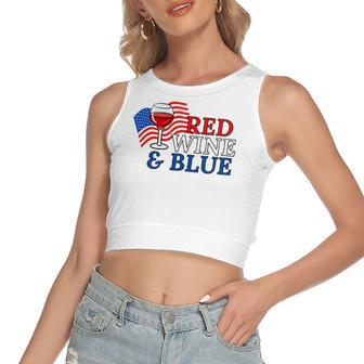 Red Wine & Blue Us Flag 4Th Of July Women's Crop Top Tank Top | Mazezy