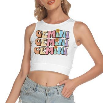 Retro Astrology May Or June Birthday Zodiac Sign Gemini Women's Sleeveless Bow Backless Hollow Crop Top - Seseable