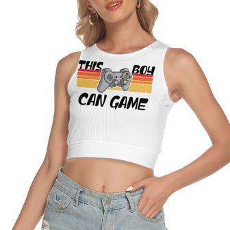 This Boy Can Game Funny Retro Gamer Gaming Controller Women's Sleeveless Bow Backless Hollow Crop Top - Monsterry