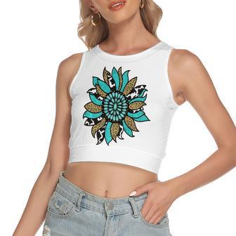 Turquoise Rodeo Decor Graphic Sunflower Women's Crop Top Tank Top | Mazezy