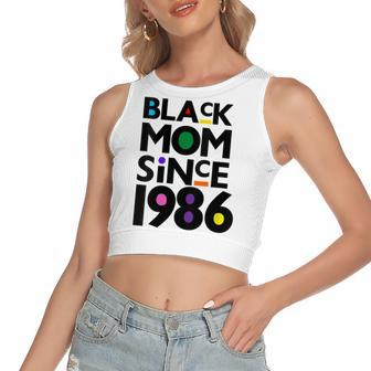 Womens Black Mom Since 1986 Funny Mothers Day Child Birthday Year Women's Sleeveless Bow Backless Hollow Crop Top - Seseable
