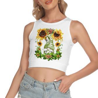 Yellow Spring Flower Pattern For Cute Dandelion Gnome Women's Crop Top Tank Top | Mazezy