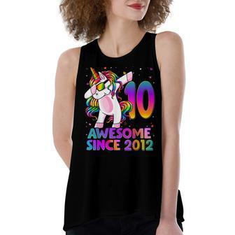 10 Year Old Unicorn Dabbing 10Th Birthday Girl Unicorn Party V3 Women's Loose Fit Open Back Split Tank Top - Seseable