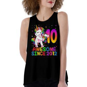 10 Year Old Unicorn Flossing 10Th Birthday Girl Unicorn Women's Loose Fit Open Back Split Tank Top - Seseable