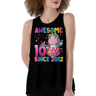 10 Years Old 10Th Birthday Unicorn Girl Awesome Since 2012 Women's Loose Fit Open Back Split Tank Top - Seseable