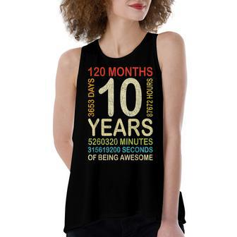 10Th Birthday 10 Years Old Vintage Retro 120 Months Boy Girl Women's Loose Fit Open Back Split Tank Top - Seseable