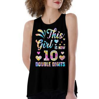 10Th Birthday Gift This Girl Is Now 10 Double Digits Tie Dye V2 Women's Loose Fit Open Back Split Tank Top - Seseable