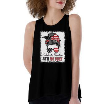 4Th Of July Celebrate Freedom Messy Bun American Flag Women's Loose Tank Top | Mazezy