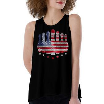 4Th Of July American Flag Bowling Bowler Dad Funny Women's Loose Fit Open Back Split Tank Top - Seseable