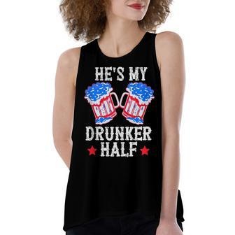 4Th Of July Matching Couple Hes Is My Drunker Half Women's Loose Fit Open Back Split Tank Top - Seseable