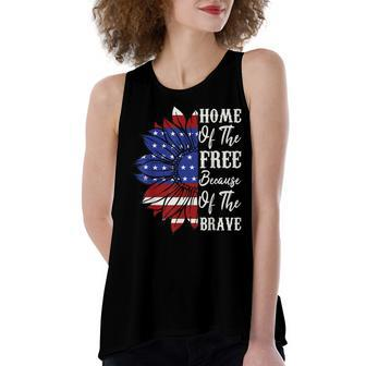 4Th Of July Sunflower Home Of The Free Because Of The Brave Women's Loose Fit Open Back Split Tank Top - Seseable