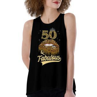50 And Fabulous Queen Happy Birthday 50Th Leopard Sexy Lips Women's Loose Fit Open Back Split Tank Top - Seseable