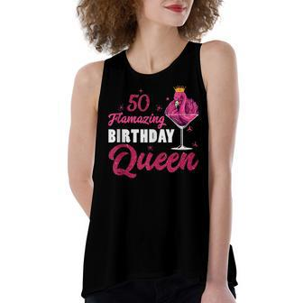 50Th Flamazing Birthday Queen Flamingo 50 Years Old Women Women's Loose Fit Open Back Split Tank Top - Seseable