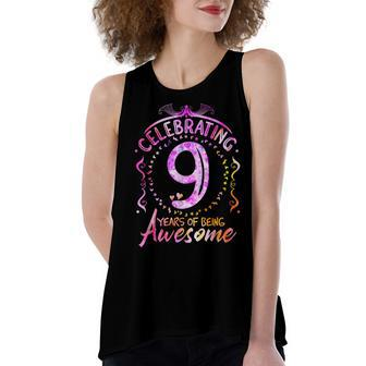 9 Years Of Being Awesome 9 Year Old Birthday Kid Girl Women's Loose Fit Open Back Split Tank Top - Seseable