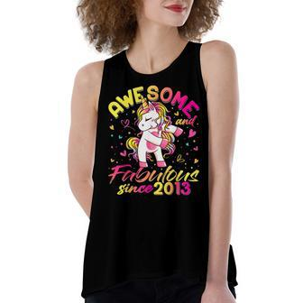 9Th Birthday 9 Year Old Girl Flossing Unicorn Party V2 Women's Loose Fit Open Back Split Tank Top - Seseable