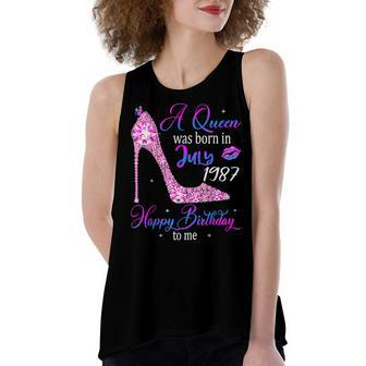 A Queen Was Born In July 1987 Happy 35Th Birthday To Me Women's Loose Fit Open Back Split Tank Top - Seseable