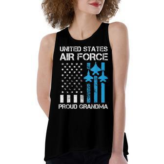 Air Force Us Veteran | Proud Air Force Grandma 4Th Of July Women's Loose Fit Open Back Split Tank Top - Seseable