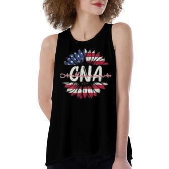 All American Cna Life American Flag Sunflower 4Th Of July V2 Women's Loose Fit Open Back Split Tank Top - Seseable