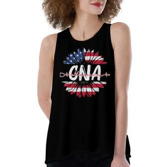 All American Cna Life American Flag Sunflower 4Th Of July Women's Loose Fit Open Back Split Tank Top - Seseable