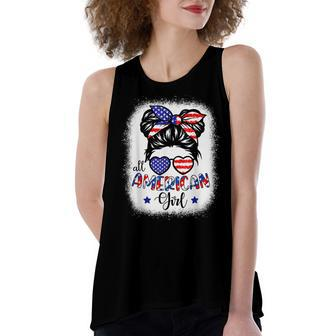 All American Girls 4Th Of July Bleached Daughter Usa Women's Loose Fit Open Back Split Tank Top - Seseable