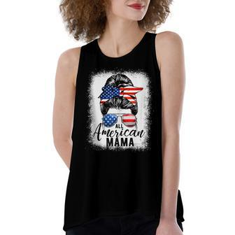 All American Mama Proud Mom Messy Bun Patriotic 4Th Of July Women's Loose Fit Open Back Split Tank Top - Seseable