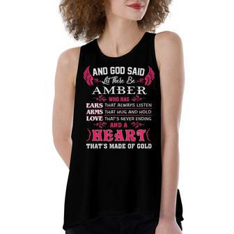 Amber Name Gift And God Said Let There Be Amber V2 Women's Loose Fit Open Back Split Tank Top - Seseable
