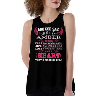 Amber Name Gift And God Said Let There Be Amber Women's Loose Fit Open Back Split Tank Top - Seseable