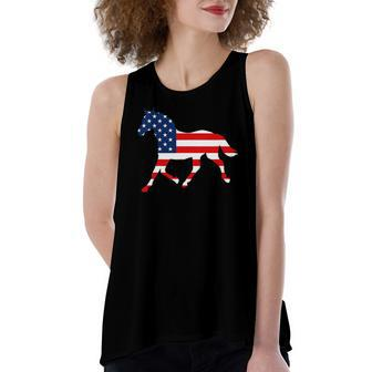 American Patriotic Horse Usa Flag July 4Th Equestrian Women's Loose Tank Top | Mazezy