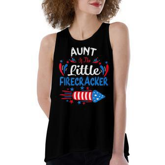 Aunt Of The Little Firecracker 4Th Of July Birthday Party Women's Loose Fit Open Back Split Tank Top - Seseable