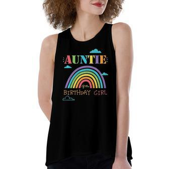 Auntie Of The Birthday Girl Rainbow Theme Matching Family  Women's Loose Fit Open Back Split Tank Top