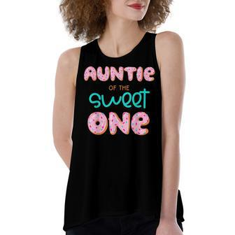 Auntie Of The Sweet One First Birthday Matching Family Donut Women's Loose Fit Open Back Split Tank Top - Seseable