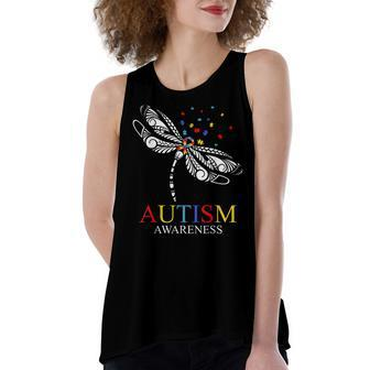 Autism Dragonfly Autism Awareness Kid Puzzle Women's Loose Fit Open Back Split Tank Top - Seseable