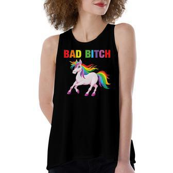 Bad Bitch Sarcastic Ironic Rainbow Unicorn Mean Attitude Women's Loose Tank Top | Mazezy