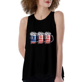 Beer American Flag 4Th Of July Independence Day Women's Loose Fit Open Back Split Tank Top - Monsterry
