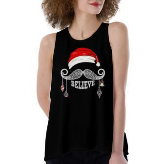 Believe Christmas Santa Mustache With Ornaments - Believe Women's Loose Fit Open Back Split Tank Top