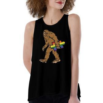 Bigfoot Rainbow Autism Puzzle Sasquatch Gay Lgbt Pride Women's Loose Tank Top | Mazezy
