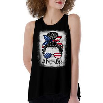 Bleached American Flag Mom Life Mothers Day 4Th Of July Women's Loose Fit Open Back Split Tank Top - Seseable