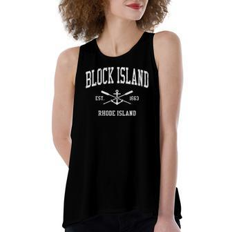 Block Island Ri Vintage Crossed Oars & Boat Anchor Sports Women's Loose Tank Top | Mazezy