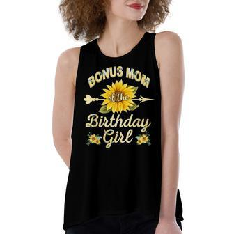 Bonus Mom Of The Birthday Girl Sunflower Family Matching Women's Loose Fit Open Back Split Tank Top - Seseable