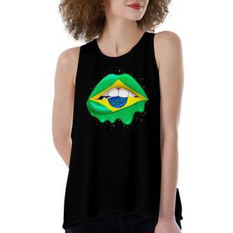Brazilian Flag Lips Girls Brazil Women's Loose Tank Top | Mazezy