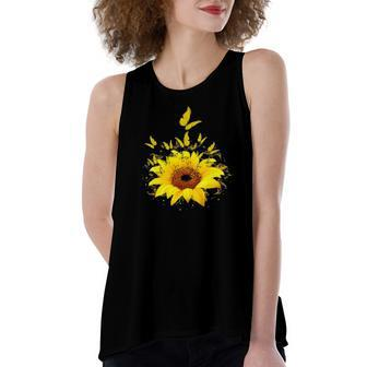 Butterflies Sunflower Smoke Women's Loose Tank Top | Mazezy