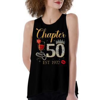 Chapter 50 Years Est 1972 50Th Birthday Red Rose Wine Crown Women's Loose Fit Open Back Split Tank Top - Seseable