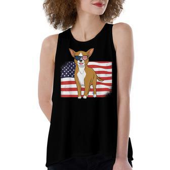 Chihuahua Dad & Mom American Flag 4Th Of July Usa Funny Dog Women's Loose Fit Open Back Split Tank Top - Seseable