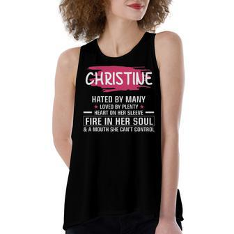 Christine Name Gift Christine Hated By Many Loved By Plenty Heart On Her Sleeve Women's Loose Fit Open Back Split Tank Top - Seseable