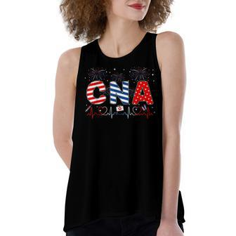 Cna 4Th Of July American Flag Patriotic Usa Stethoscope Women's Loose Fit Open Back Split Tank Top - Seseable