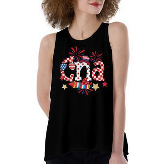 Cna Fireworks American Flag Patriotic 4Th Of July Gifts Women's Loose Fit Open Back Split Tank Top - Seseable