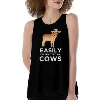 Cow For & Girls Cute Easily Distracted By Cows Women's Loose Tank Top | Mazezy