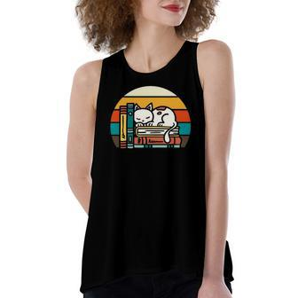 Cute Cat Lady Books Reading Kitty Animals Pet Vintage Women's Loose Tank Top | Mazezy