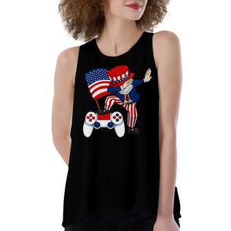 Dabbing Patriotic Gamer 4Th Of July Video-Game Controller T-Shirt Women's Loose Fit Open Back Split Tank Top - Seseable